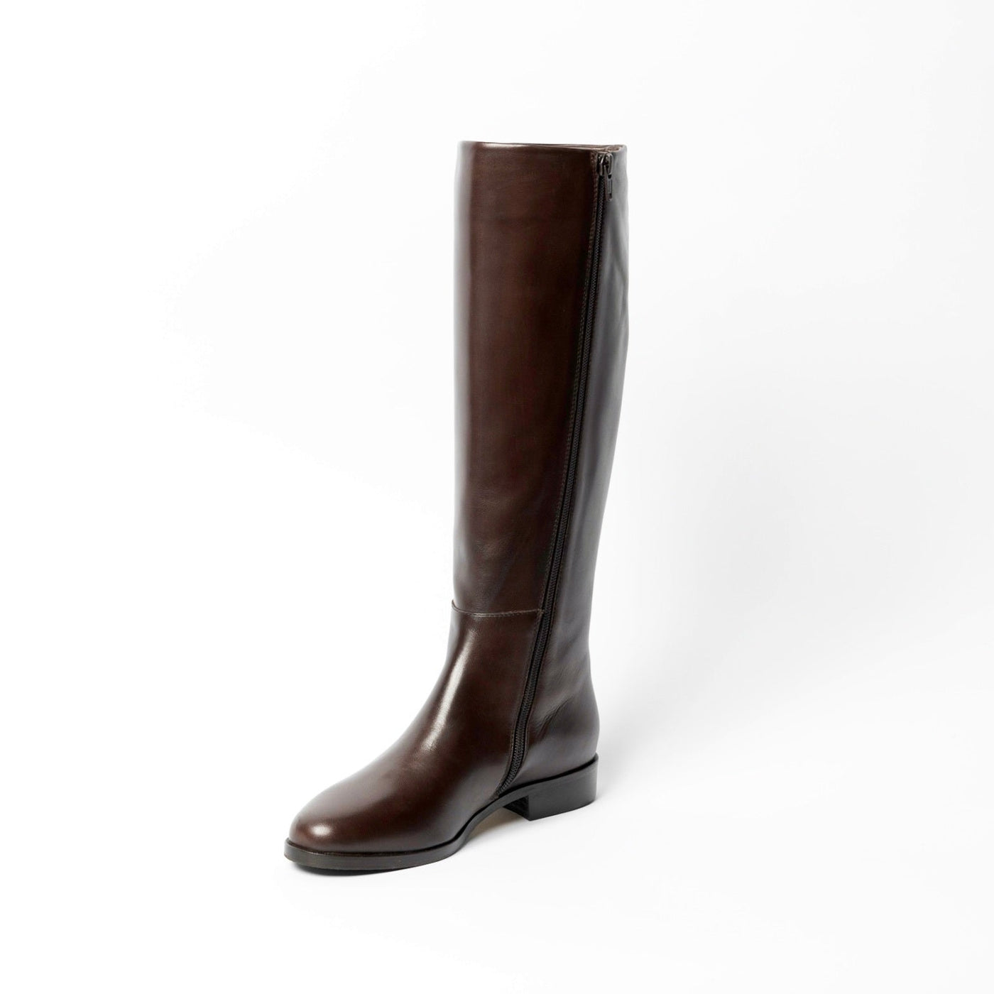 Women's brown leather knee-high boots. 