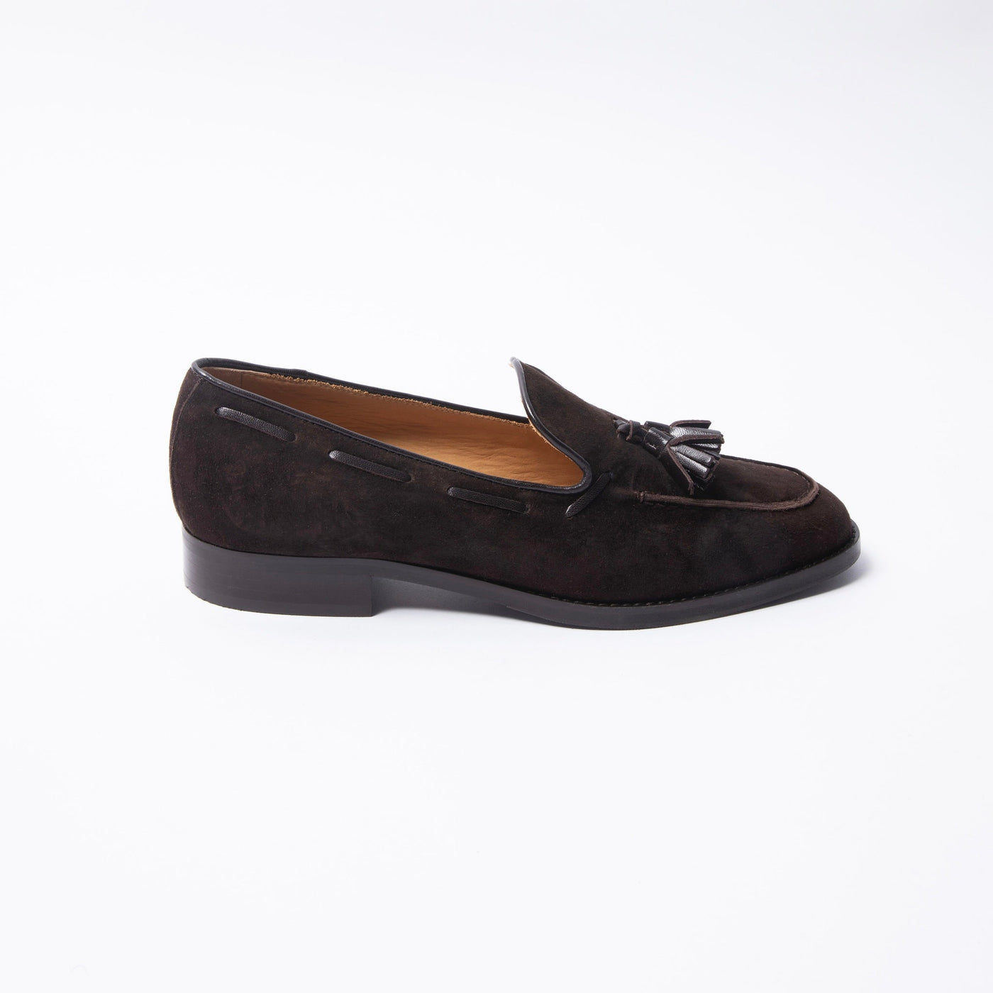 Women's brown suede leather loafers with tassels 