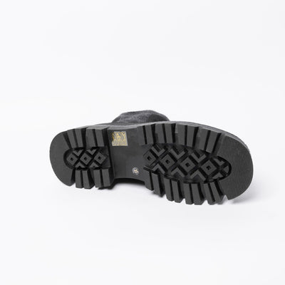 Ankle boots in black suede with chunky rubber soles. .