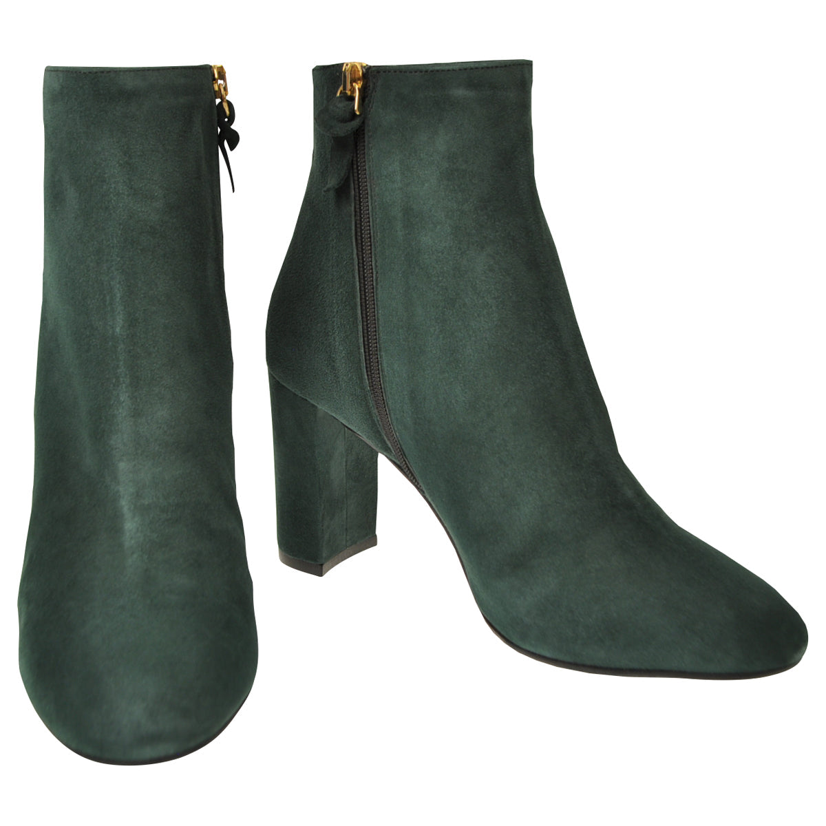 Green suede ankle boots. 