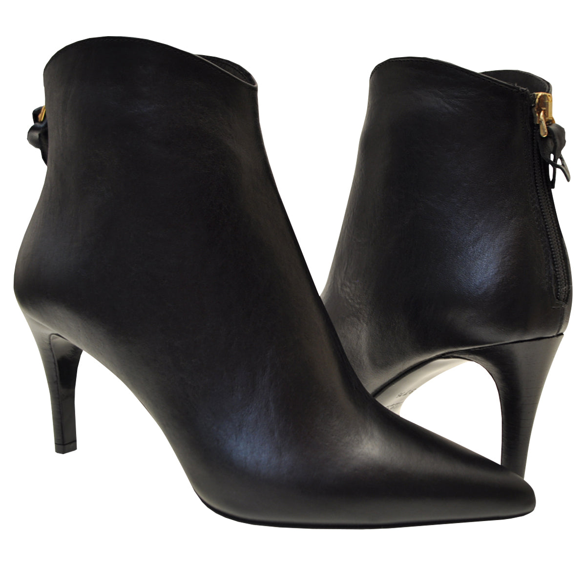 Black ankle boots with stiletto heel. 