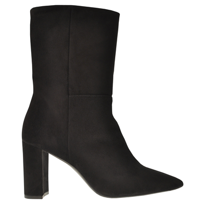 Black suede ankle boots with straight shaft. 