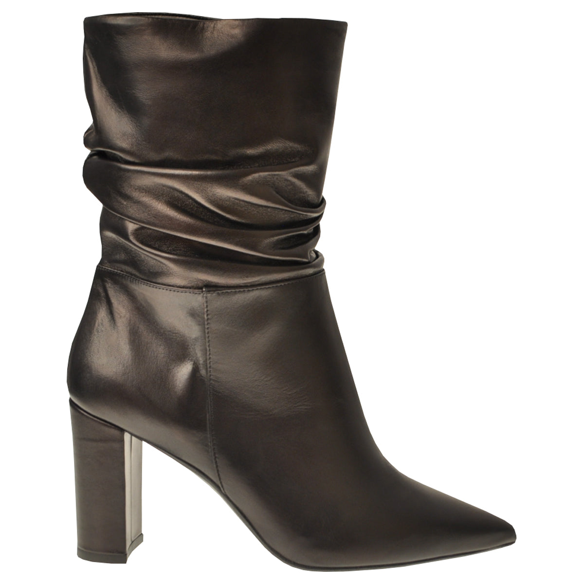 Ruched boots with block heel in Black Leather