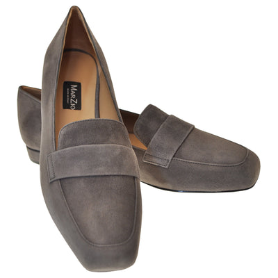 Square-toe Loafers in Grey suede