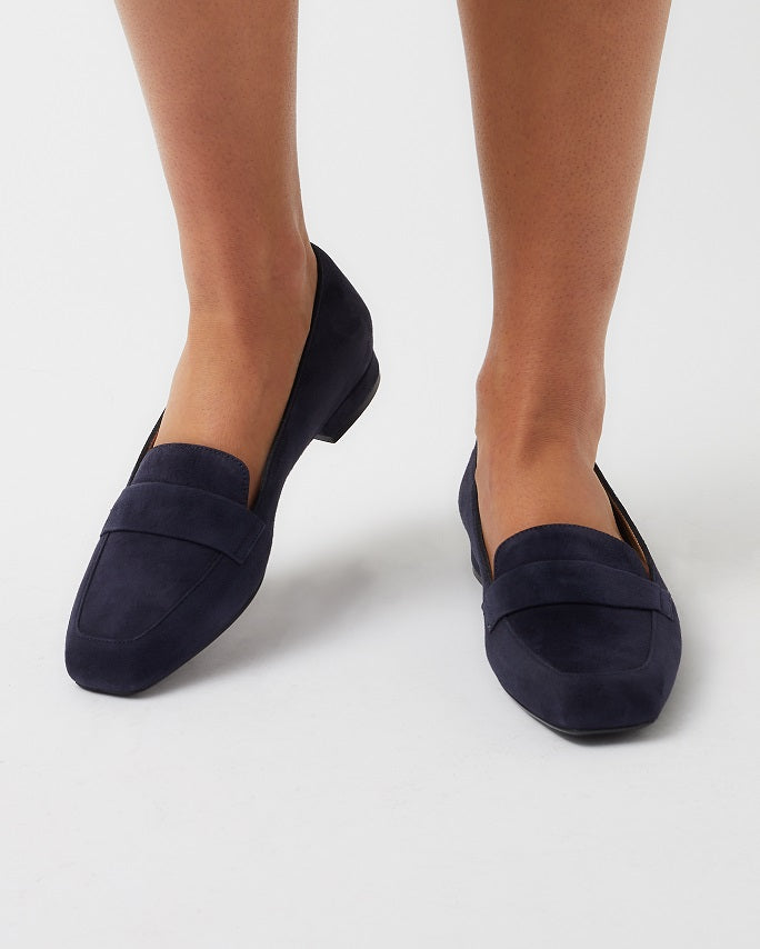Square-toe Loafers in navy suede