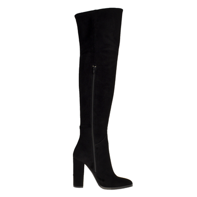 Over Knee High Heeled Boots Black Suede