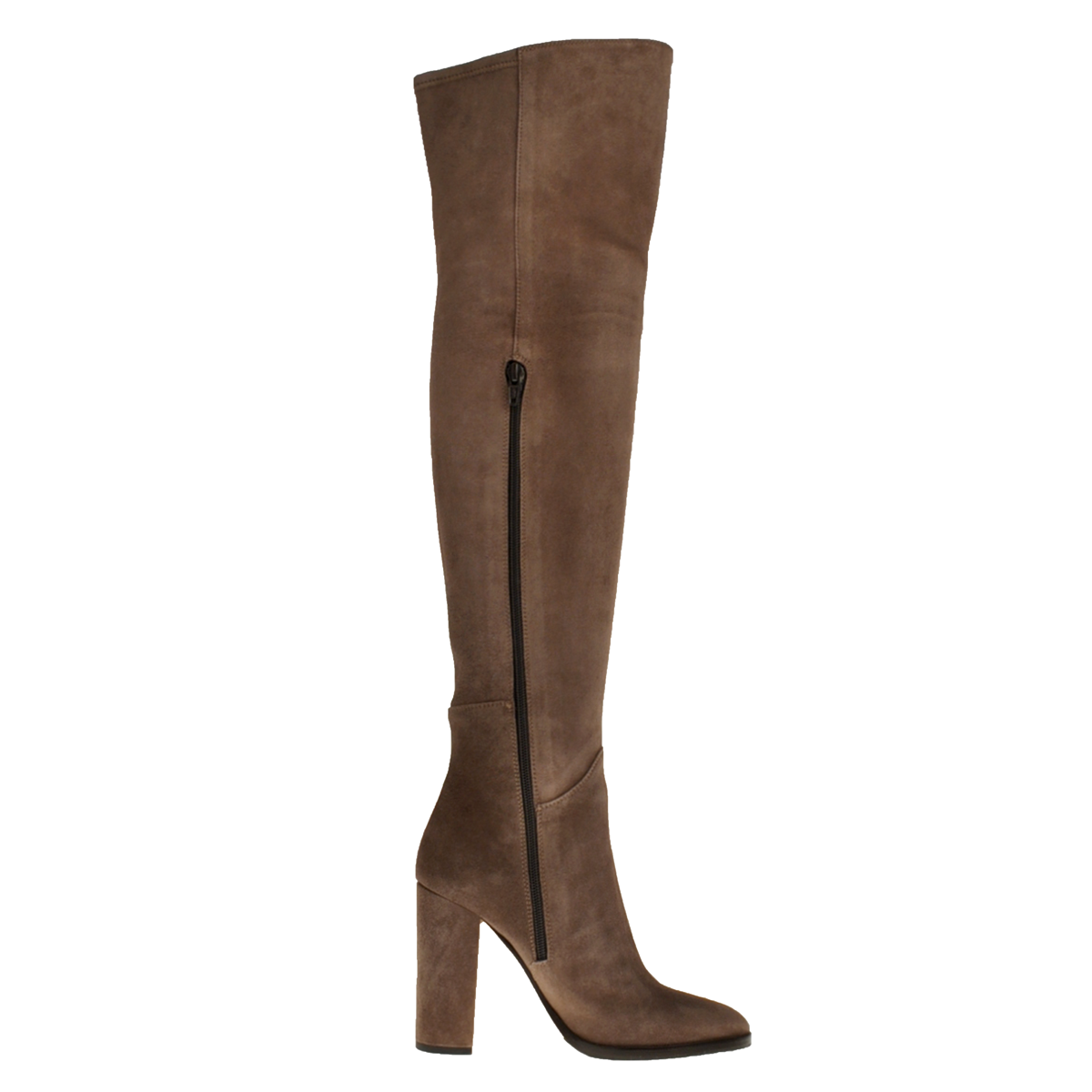 Over Knee High Heeled Boots in Taupe Suede