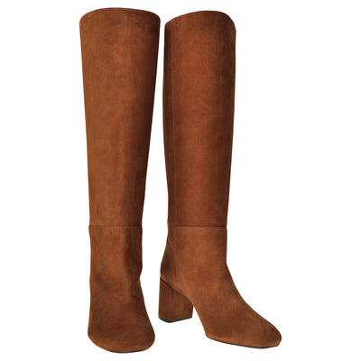 Brown Square Toe Knee High Boots