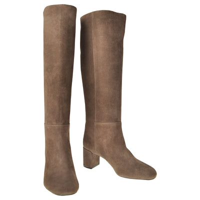 Taupe Square Toe Knee High Boots