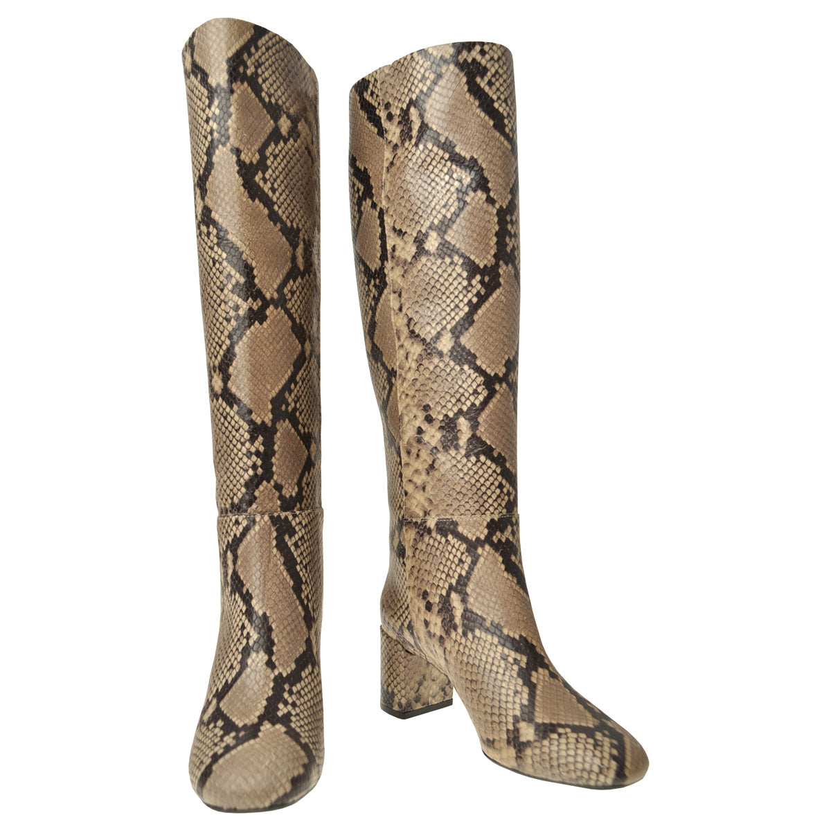 Snake Print Square Toe Knee High Boots