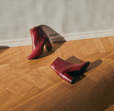 High-heeled Ankle Boots Red Leather