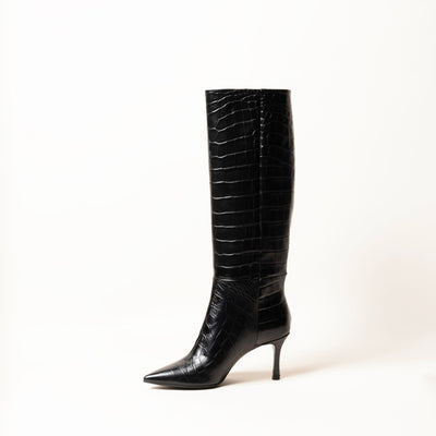 Black croco leather boots. 
