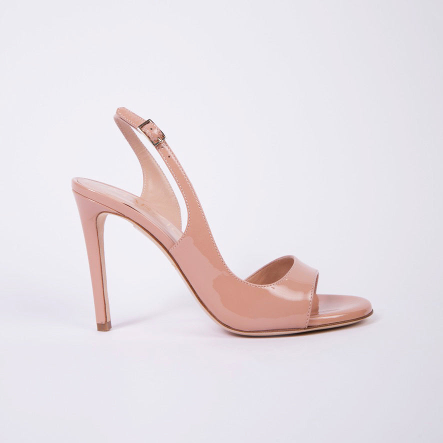  Nude patent leather stiletto sandals